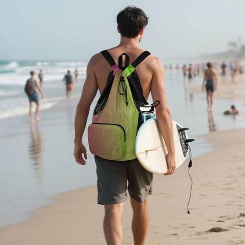 Drawstring Backpack Gym Bag With Inside Pockets String Back Bag Wet and Dry Separation Red Green Gradient