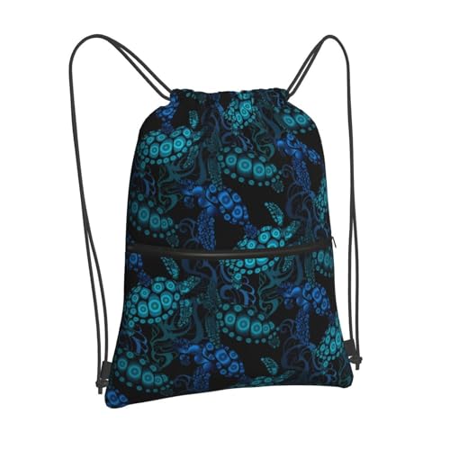 JOOCAR Sea Turtle Drawstring Bag Blue Backpack Draw String Bags Waterproof Lightweight Sports Gym Beach Sackpack Zipper Pocket for Men Women - color: B6