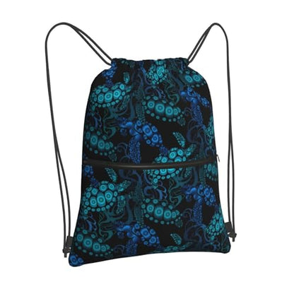 JOOCAR Sea Turtle Drawstring Bag Blue Backpack Draw String Bags Waterproof Lightweight Sports Gym Beach Sackpack Zipper Pocket for Men Women - color: B6