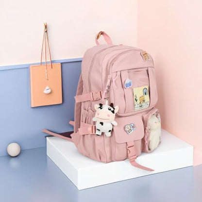 Kawaii Backpack with Cute Bear Plush Kawaii Pin Accessories Large Capacity Aesthetic School Bags Cute Bookbag for Girls Teen Pink - color: Pink
