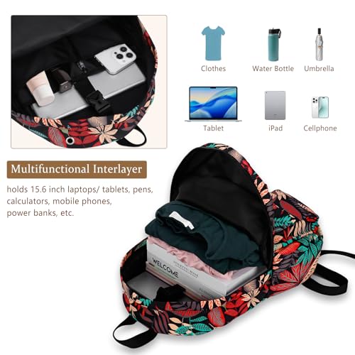 Women's Water-resistant Daypack Backpack, 15.6 Inch Laptop Compartment & Anti-Theft Pocket, Adjustable Padded Straps for Commuting, Travel, Work, College, Maple Red - color: Maple Red