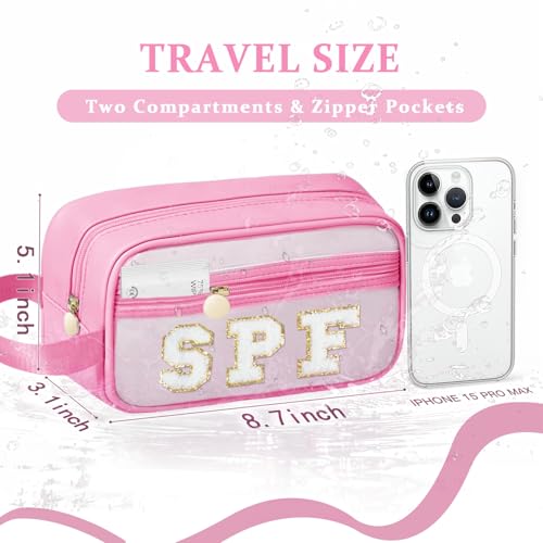 COSHAYSOO Clear Sunscreen Bag Makeup Toiletries Pouch Beach Vacation Essentials Summer Travel Stuff Accessories Personalized Graduation Gifts for Women College Teen Girls Teacher Nurse Pink SPF - color: Pink-SPF