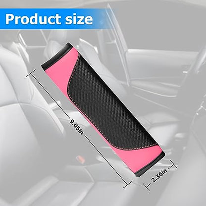 AUCELI 2PCS Car Seat Belt Cover, Carbon Fiber Seatbelt Shoulder Strap Covers, Breathable Leather Soft Harness Pad Protect Your Neck and Shoulder Compatible with Cars - color: Black/Pink