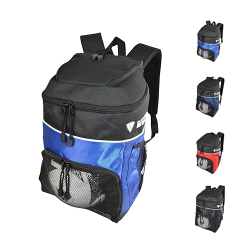 Vizari Soccer Backpack Soccer Bag | Water resistant Durable Equipment Bag for Football, Basketball, Volleyball | Cleats and Ball Compartment - Red,Blue,Black - color: ROYA