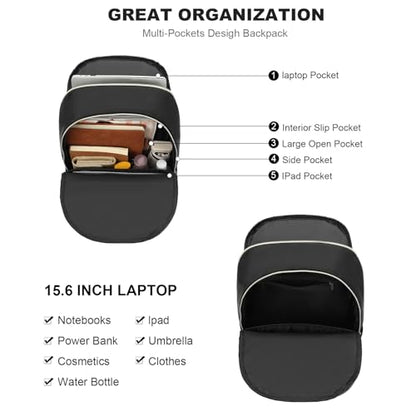GAEKEAO Laptop Backpack Purse for Women 15.6 Inch Travel Computer Bags Fashion Casual Daypacks for Work College Business Black - color: Black