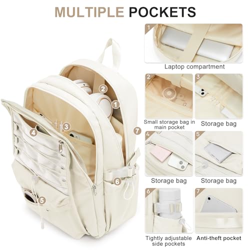 Backpacks For College Students Women,Aesthetic Bookbag,Casual Dayback Small Travel Backpacks,Waterproof Middle School Backpack For Teens Girls Boys(Beige) - color: Beige
