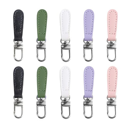10 Pcs Leather Zipper Pulls Replacement - Detachable Zipper Tab Fixer & Extender for Backpacks, Jackets, Luggage, Purses & Boots - No Tools Needed (Black, White, Green, Pink, Purple)