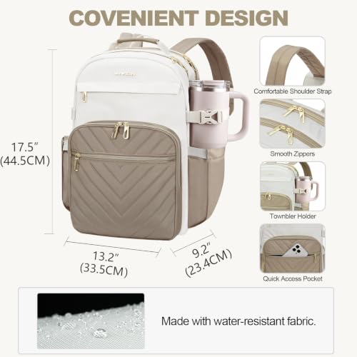 VANKEAN Laptop Backpack for Women (BEIGE-KHAKI, 17.3 Inch) - color: Beige-khaki, size: 17.3 Inch