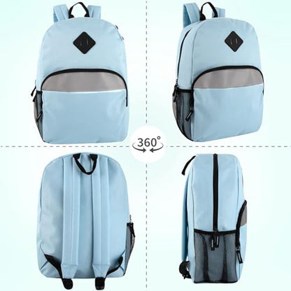 Trail maker 17" Backpack – Reflective School Backpack with Padded Straps, Water Bottle Pockets for Kids & Adults, School Travel Camp (Blue Light) - color: Blue