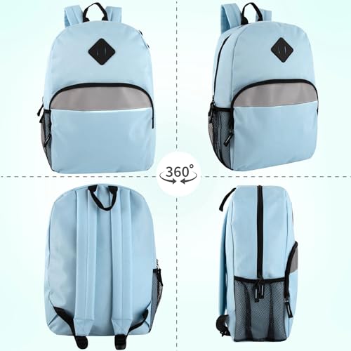 Trail maker 17" Backpack – Reflective School Backpack with Padded Straps, Water Bottle Pockets for Kids & Adults, School Travel Camp (Blue Light) - color: Blue