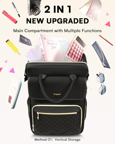 Arcoyard Rolling Backpack for Women, Travel Rolling Laptop Backpack with Wheels, Vertical & Horizontal Storage 2 In 1, Flip-Top Design, Water-Resistant Overnight College Underseat Carry on Luggage - color: Black