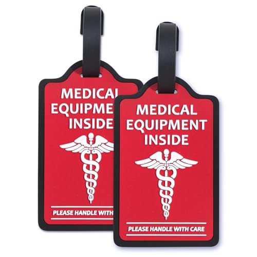2-Pack Medical Equipment Luggage Tags with Detachable Info Card - Durable Rubber Medical ID Tags for Hospital Devices, Suitcases & Backpacks(Red-Black) - color: Red-black, size: 2-PCS