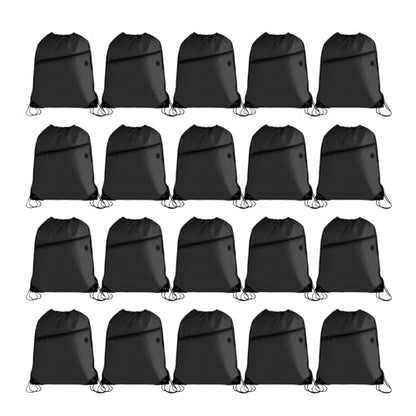 20PCS Drawstring Bag Sports Gym String Backpack Bulk Cinch Bag Sackpack with 2 layer Zip pocket for Yoga Gym Traveling (20, black) - color: Black