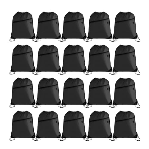 20PCS Drawstring Bag Sports Gym String Backpack Bulk Cinch Bag Sackpack with 2 layer Zip pocket for Yoga Gym Traveling (20, black) - color: Black