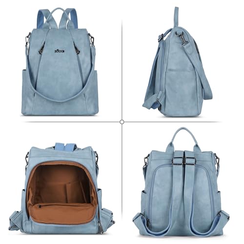 ZOCAI Backpack Purse for Women Medium Anti-Theft Backpacks Purses Design Leather Shoulder Bags with Removable Strap - color: Sky Blue