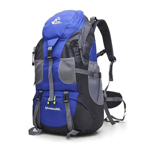 Bseash 50L Hiking Backpack, Water Resistant Lightweight Outdoor Sport Daypack Travel Bag for Camping Climbing Skiing Cycling (Blue - No Shoe Compartment) - color: Blue - No Shoe Compartment