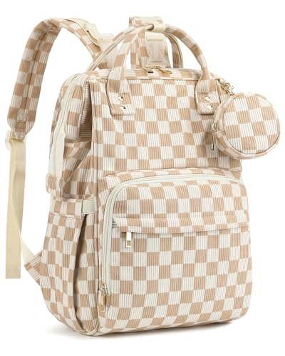 Corduroy Diaper Bag Backpack, Large Capacity Multifunction Baby Diaper Bags for Women, Insulated Bottle Pockets & Pacifier Case, Stylish Travel Nappy Changing Bags for Mom Dad (Checkered Brown) - color: Corduroy Checkered Brown