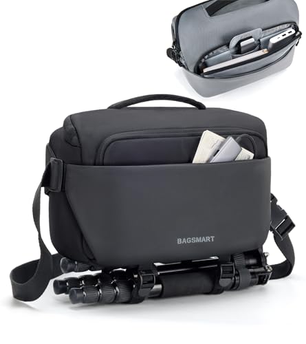 BAGSMART Camera Sling Bag, Small Camera Bags for Photographers with Tripod Holder, Waterproof DSLR/SLR/Mirrorless Camera Bags Crossbody with Rain Cover, Compatible with Canon Sony Nikon, Black - color: Black