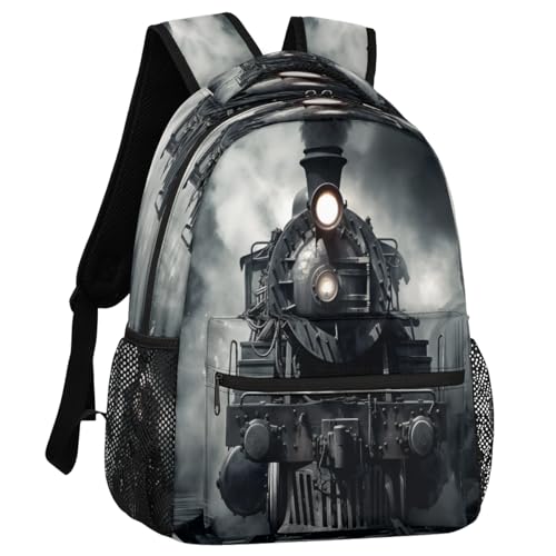 Steam Train Backpack with Chest Strap, Casual Backpack for Women Men, 16 Inch Daypack for Travel Work, Black Train - color: Yellow