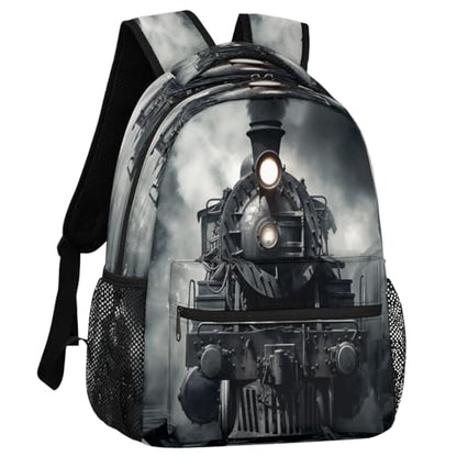 Steam Train Backpack with Chest Strap, Casual Backpack for Women Men, 16 Inch Daypack for Travel Work, Black Train - color: Yellow