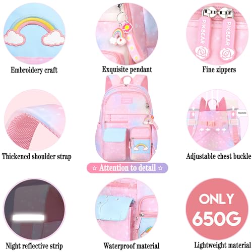 Pink Kawaii Backpack Starry Rainbow Bookbag Cute Large Capacity Backpack Multifunction Fashion Casual Laptop Travel Bag For Girl (Pink-17inch)