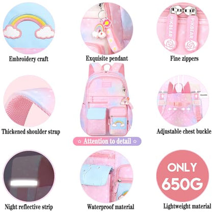 Pink Kawaii Backpack Starry Rainbow Bookbag Cute Large Capacity Backpack Multifunction Fashion Casual Laptop Travel Bag For Girl (Pink-17inch)