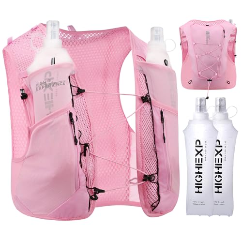 Running Vest Lightweight Packable Trail Hydration with 2 17oz Soft Flask Jogging Marathon Hiking Women Men - color: Pink 5L, size: Large