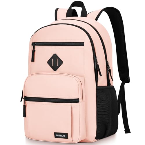 BIKROD Backpack for Girls Women, School Backpack for Teen Boys, Lightweight Casual High School Bookbag, Daily-use Travel Laptop Backpack Fits 15.6 Inch Notebook - color: Pink, size: 15.6 Inches | 18 inches (height) x 12 inches (width) x 8 inches (depth)