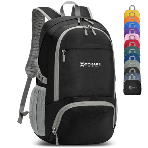 ZOMAKE Lightweight Packable Backpack 30L, Foldable Hiking Backpacks Water Resistant Compact Folding Daypack for Travel(Pure Black) - color: Pure Black