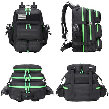 55L Tactical Backpack Heavy Duty Military Rucksack Molle Backpack 3 Day Assault Pack for Work Outdoors - color: Blackgreen