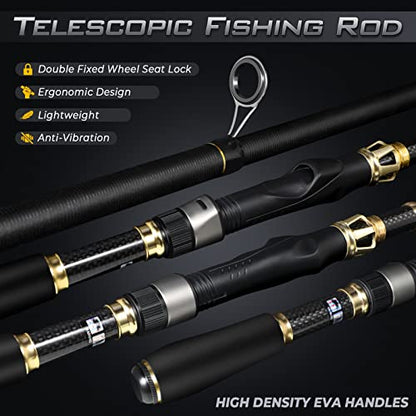 PLUSINNO Fishing Rod and Reel Combo, Telescopic Fishing Pole Kit with Spinning Reel, Tackle Box, Fishing Lures and Travel Carrying Bag, Fishing Gear Gifts for Men - color: Elite Hunter Single Fishing Rod(No Reel &Lure), size: 2.1M 6.89FT