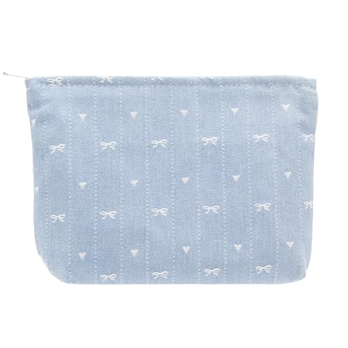 PAZIMIIK Makeup Bag Large Cotton Zipper Pouch for Purse Travel Canvas Make Up Organizer for Women Cosmetic,Jean Light - color: Jean Light
