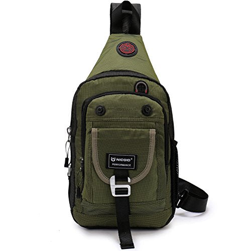 NICGID Sling Bag Chest Shoulder Backpack Crossbody Bags for Tablet Laptop Outdoor Hiking Men Women - color: Army Green-2664