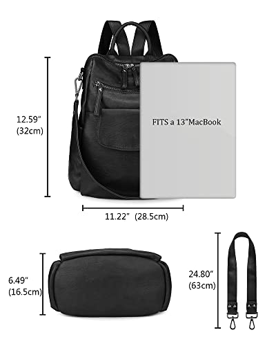 Uromee Backpack Purse for Women Vegan Leather Ladies Fashion Travel Shoulder Bag Convertible - color: 240 Black