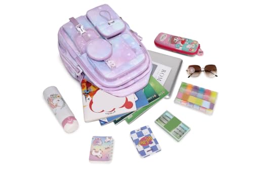 MOONBABY Girls Backpack, Kids Backpack for Girls, School bag for Primary Elementary Teenage, Middle School Students Bookbag - color: 3pcs-purple Cherry Blossom
