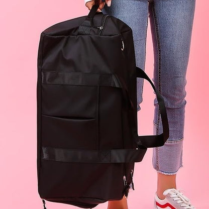Gym Duffle Bag for Men Women, Waterproof Weekender Overnight Bag with Shoe Compartment and Wet Pocket for Swimming Yoga Travel (Black) - color: Black