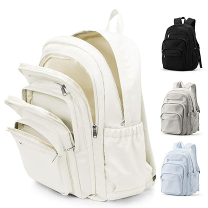 weradar School Backpack For Women Men, Lightweight Casual Daypack College Backpacks, Aesthetic Students Bookbag, Backpack With Lots Of Pockets,Cute High School Bag For Boys Girls(Beige) - color: White