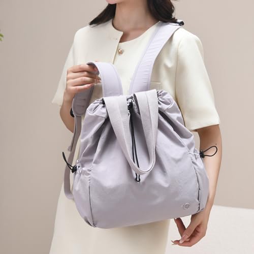 Casual Lightweight Small Backpack For Women 14.5 Inch Durable Drawstring Dual Use Travel Daypack - color: Light Purple