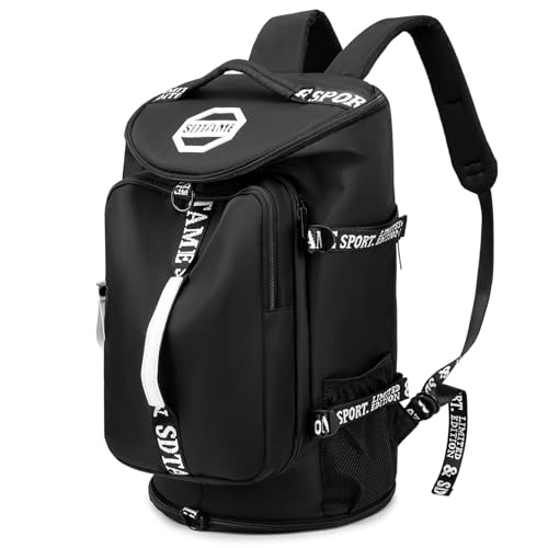 Gym Duffle Bag Backpack with Shoe Compartment,4 ways Travel Backpack for Women and Men,Multi-Functional Weekender bag with Waterproof Layer&Laptop Compartment for Fitness, Travel,Camping - color: Black