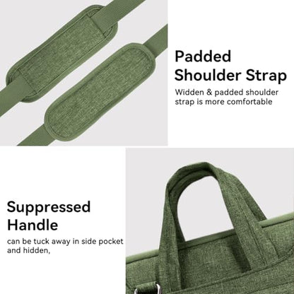 Voova Laptop Bag 17 17.3 Inch Water-resistant Laptop Sleeve Case with Shoulder Straps & Handle, Computer Case Cover Slim Briefcase Compatible with 17-18” Hp Dell Asus Acer, Army Green - color: Army Green, size: 17-17.3 In