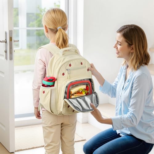mibasies Girls Backpacks Ages 5-8: Quilted Backpack for Kids - Cute 15 Inches Bookbag for Kindergarten Elementary School Strawberry Beige - color: Strawberry Beige, style: Kids-15"h