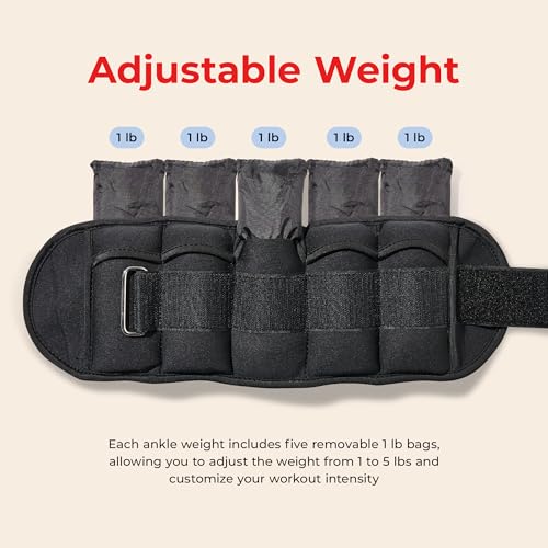 Sunny Health & Fitness Ankle Weights for Women, Men & Kids – Adjustable 1–5 lb Pair | Wrist, Arm & Leg Weights for Walking, Pilates, Yoga & Cardio - size: Adjustable 1-5 LB