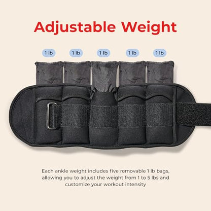 Sunny Health & Fitness Ankle Weights for Women, Men & Kids – Adjustable 1–5 lb Pair | Wrist, Arm & Leg Weights for Walking, Pilates, Yoga & Cardio - size: Adjustable 1-5 LB