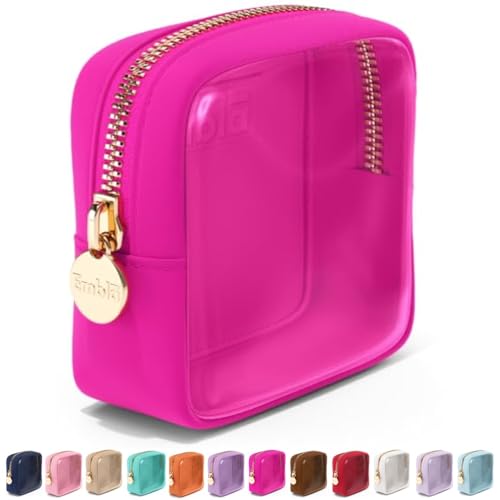 Embla Clear Cosmetic Bag Makeup Case, Clear Zipper Make Up Pouch and Toiletry Travel Tote, Cute Skincare Pouches for Women Girls, Preppy Purse Cosmetic Organizer, Mini Makeup Bags, Fuchsia - color: Fuchsia, size: Mini