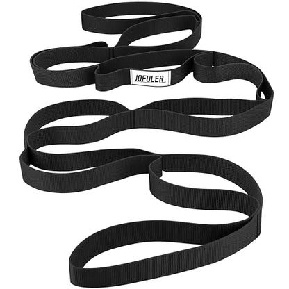 Stretching Strap for Physical Therapy and Home Rehab, 10 Loops Non-Elastic Yoga Strap for Hamstring, Calf and Back Stretching, Mobility, Exercise, Pilates, Flexibility - color: Black