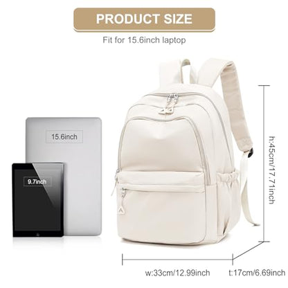 Casual Laptop Backpack for Women Men College Bookbag Waterproof Lightweight School Bag 15.6inch Laptop Daypack Large Capacity School Backpack for Teens Boys Girls (beige) - color: Beige