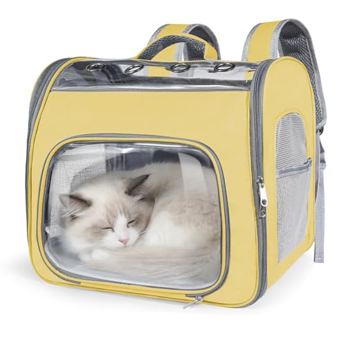 Airline Approved Cat Soft-Sided Carrier Backpack, Airport-Friendly Breathable Mesh Foldable Pet Travel Carrier with Reinforced Support, Portable Puppy Carrying for Kitty Up to 15lbs (Yellow) - color: Yellow