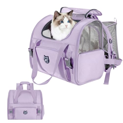 Lollimeow Expandable Large Cat Carrier Backpack, Supports up to 14 lbs - color: Lavender, size: 16.5"L x 9.0"W x 13.4"H