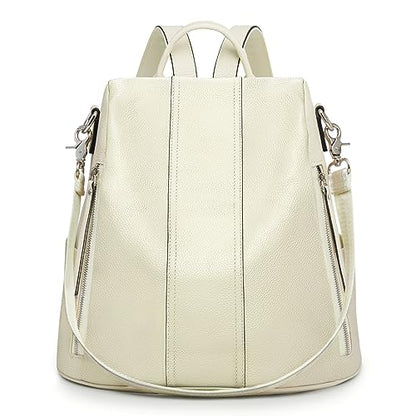 S-ZONE Leather Backpack Purses for Women Antitheft Rucksack Shoulder Bag Medium - color: White