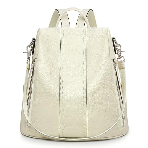 S-ZONE Leather Backpack Purses for Women Antitheft Rucksack Shoulder Bag Medium - color: White